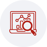 Icono de pantalla con gráficos y lupa representando el servicio de análisis de datos para una especialización en auditoría