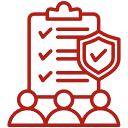 Icono de líderes con lista de verificación y escudo de protección, orientado a profesionales interesados en el precio de la especialización en auditoría forense