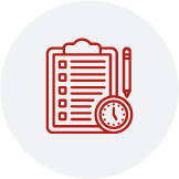 Icono de lista de verificación y reloj que representa la planificación y organización en una especialización en revisoría fiscal y auditoría