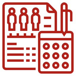 Icono de equipo de trabajo y calculadora que representa el perfil de socios de firmas de servicios contables para la especialización en control interno virtual