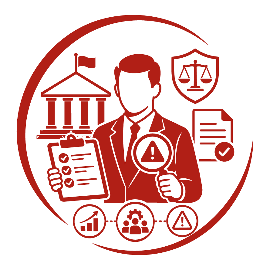 Icono de profesional frente a un computador que representa el cargo de Especialista en Gestión del Riesgo Jurídico y Compliance Público