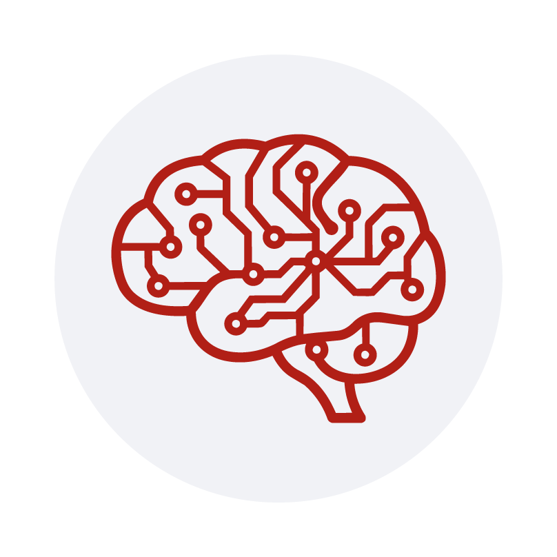 Cerebro formado por circuitos, conexiones y nodos electrónicos, representación de la inteligencia artificial aplicada al marketing digital.