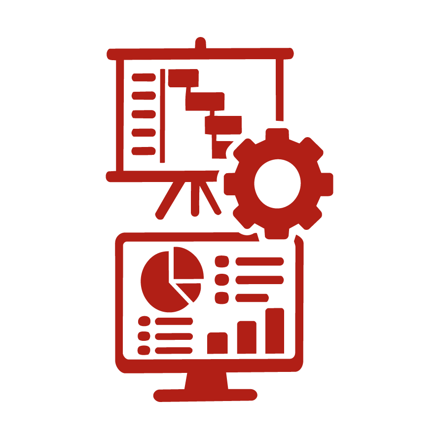 Ícono de monitor con gráfica que representa asesoría estratégica en empresas relacionado con carrera en finanzas corporativas