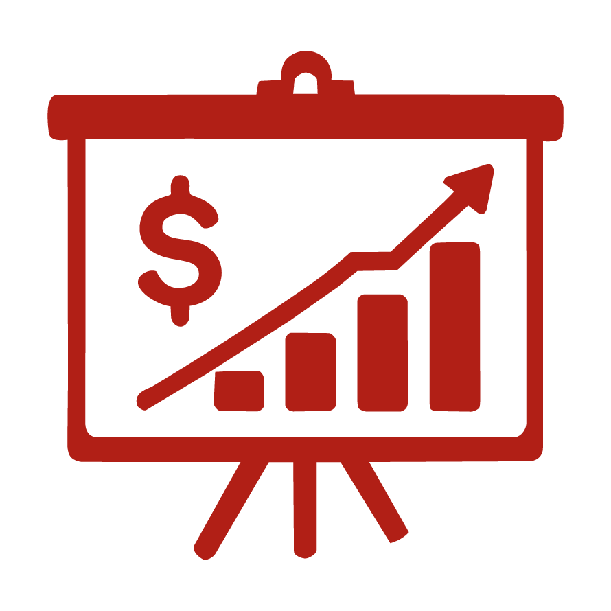 Ícono de profesional con gráfica que representa planificación estratégica vinculada a administración financiera empresarial