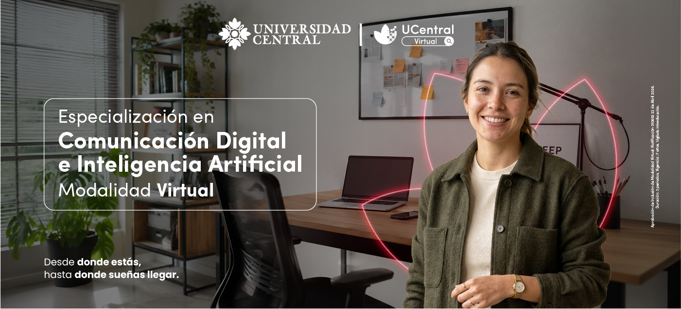 Fotografía de estudiante en entorno académico del programa maestria en medios digitales