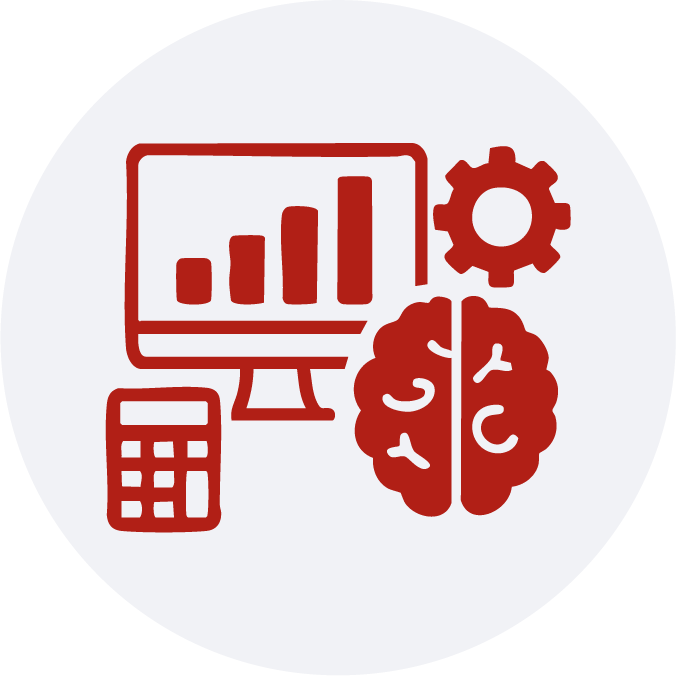 ícono de portapapeles con lista de verificación sobre fondo rojo, que representa el análisis de información empresarial mediante revisión estructurada de datos y registros