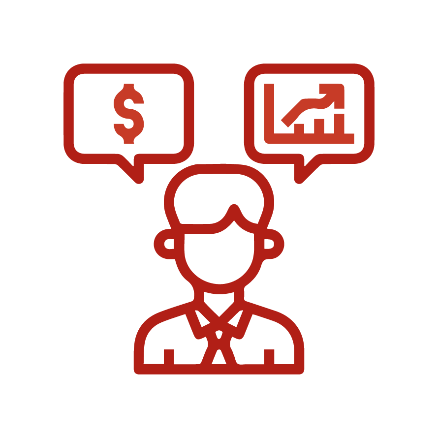 ícono de profesional con lupa y símbolo de verificación, representación del revisor fiscal supervisando procesos y validando información organizacional