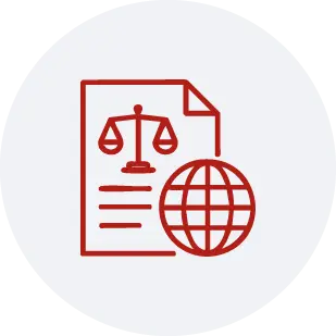  Icono de balanza de justicia y globo terráqueo para la maestría en tributación internacional.